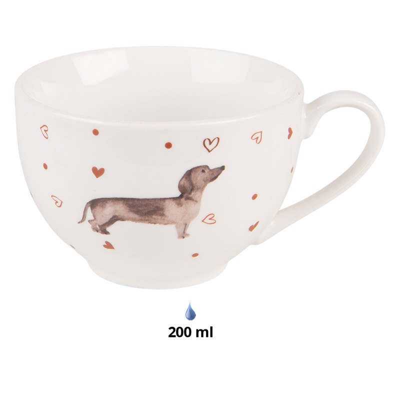 Clayre & Eef Tasse et soucoupe 200 ml Beige Marron Porcelaine Rond Teckel