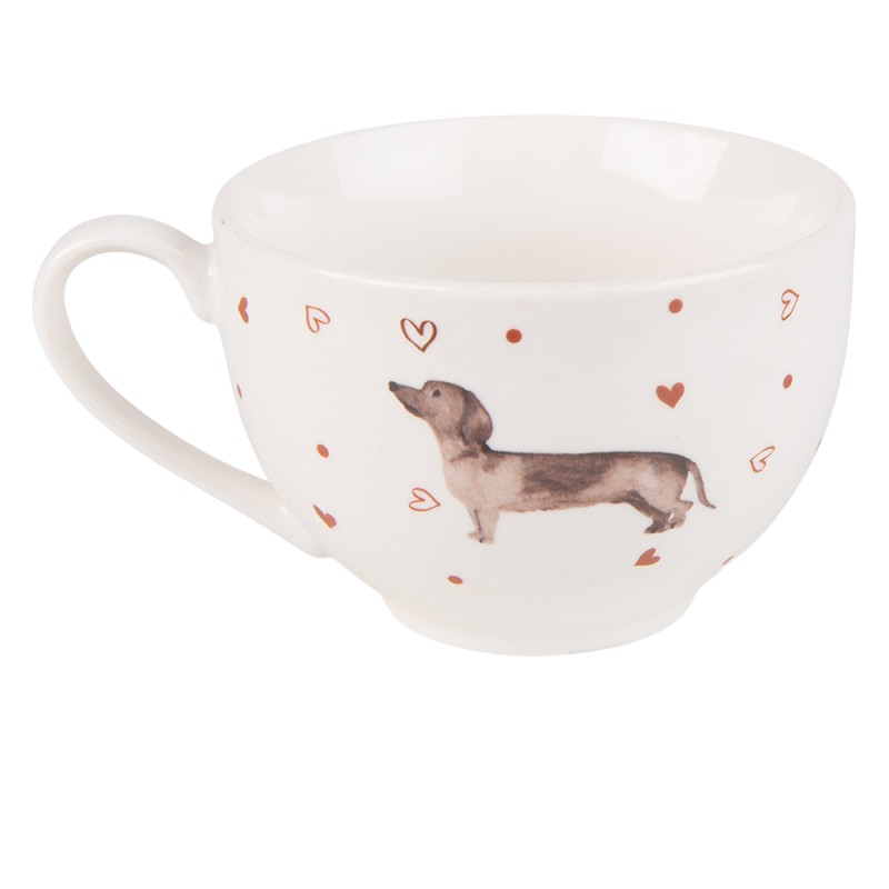 Clayre & Eef Cup and Saucer 200 ml Beige Brown Porcelain Round Dachshund