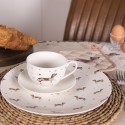 Clayre & Eef Cup and Saucer 200 ml Beige Brown Porcelain Round Dachshund