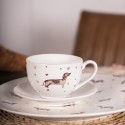 Clayre & Eef Cup and Saucer 200 ml Beige Brown Porcelain Round Dachshund