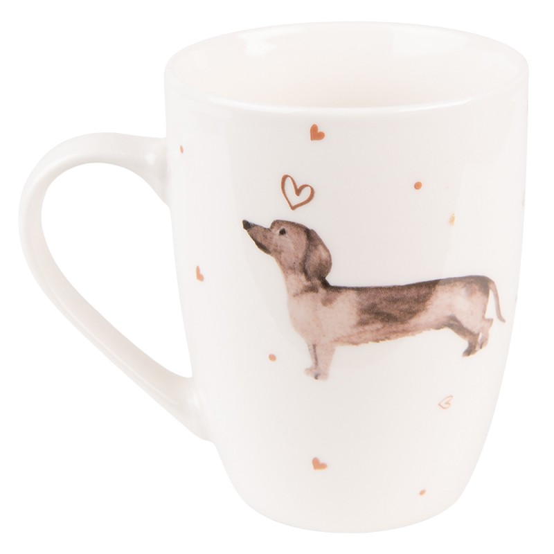 Clayre & Eef Mug 300 ml Beige Brown Porcelain Dachshund