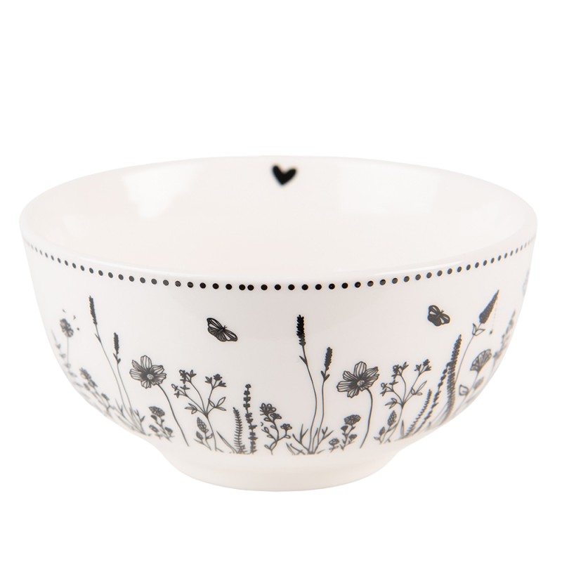 Clayre & Eef Bol à soupe 500 ml Beige Noir Porcelaine Rond Fleurs