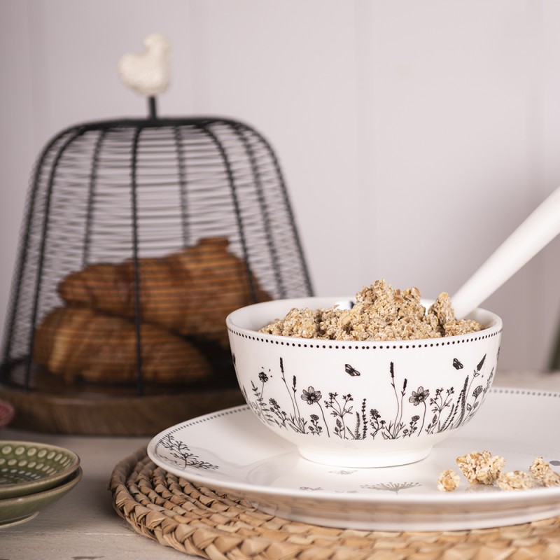 Clayre & Eef Soup Bowl 500 ml Beige Black Porcelain Round Flowers