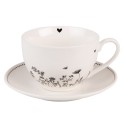 Clayre & Eef Cup and Saucer 200 ml Beige Black Porcelain Flowers