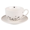 Clayre & Eef Tasse et soucoupe 200 ml Beige Noir Porcelaine Fleurs