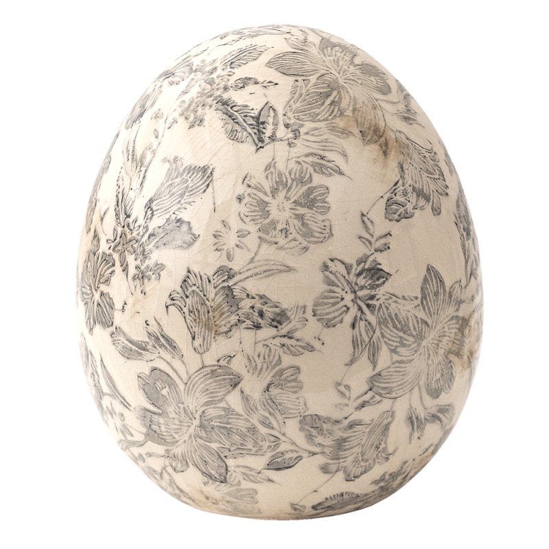 Clayre & Eef Figurine Egg Ø 14x16 cm Grey Beige Ceramic Flowers