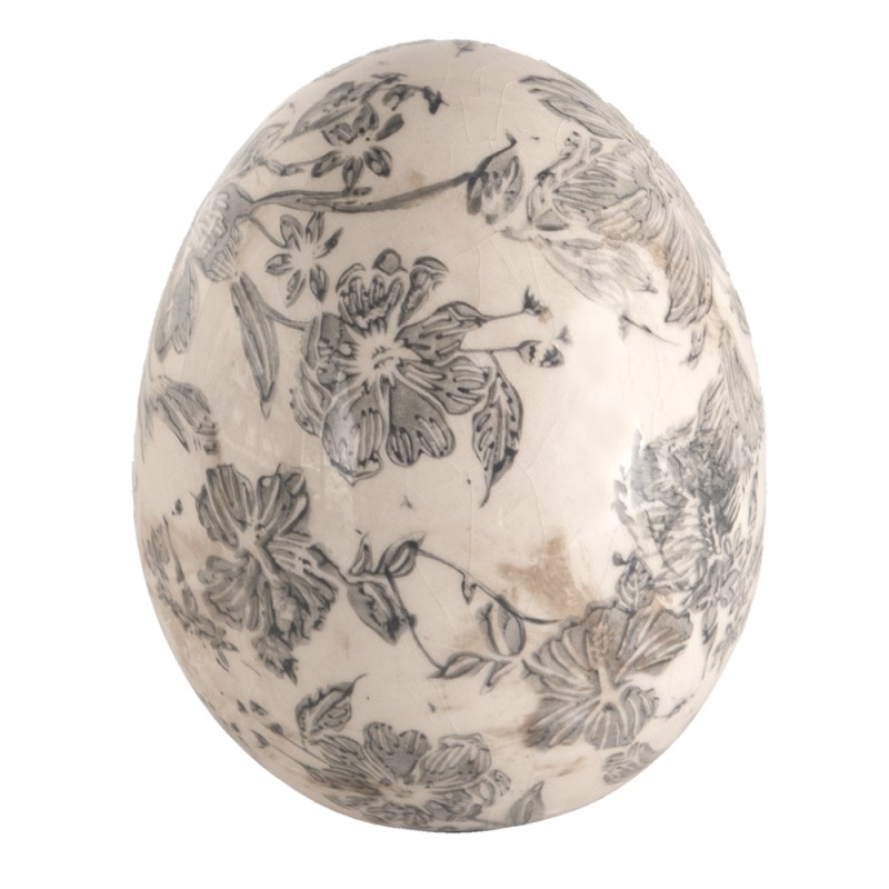 Clayre & Eef Figurine Egg Ø 9x12 cm Grey Beige Ceramic Flowers