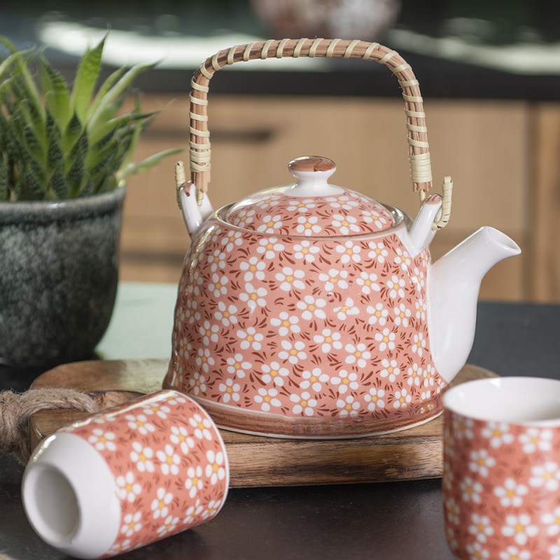 2Clayre & Eef Teapot with Infuser 700 ml Pink Ceramic Round