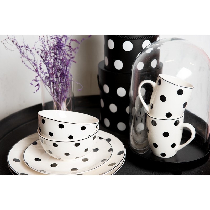 Clayre & Eef Mug 350 ml Blanc Noir Porcelaine Points