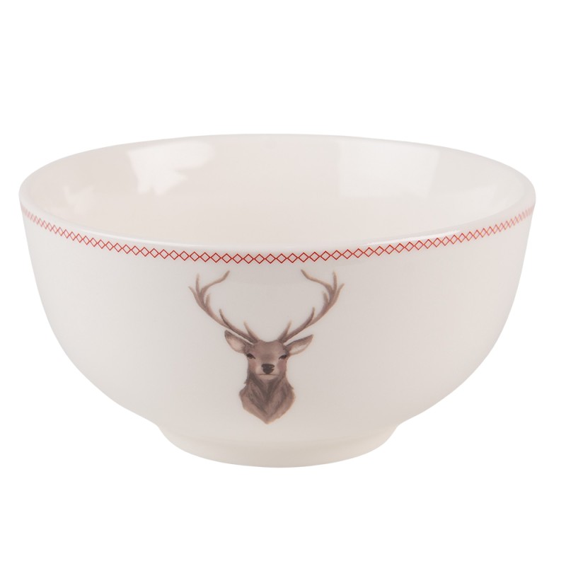 Clayre & Eef Soup Bowl 500 ml Beige Brown Porcelain Round Deer