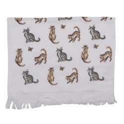 Clayre & Eef Asciugamano per ospiti 40x66 cm Bianco Grigio  Cotone Gatti