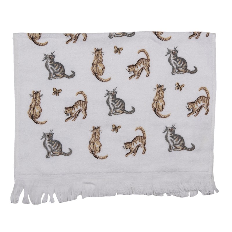 Clayre & Eef Guest Towel 40x66 cm White Grey Cotton Cats