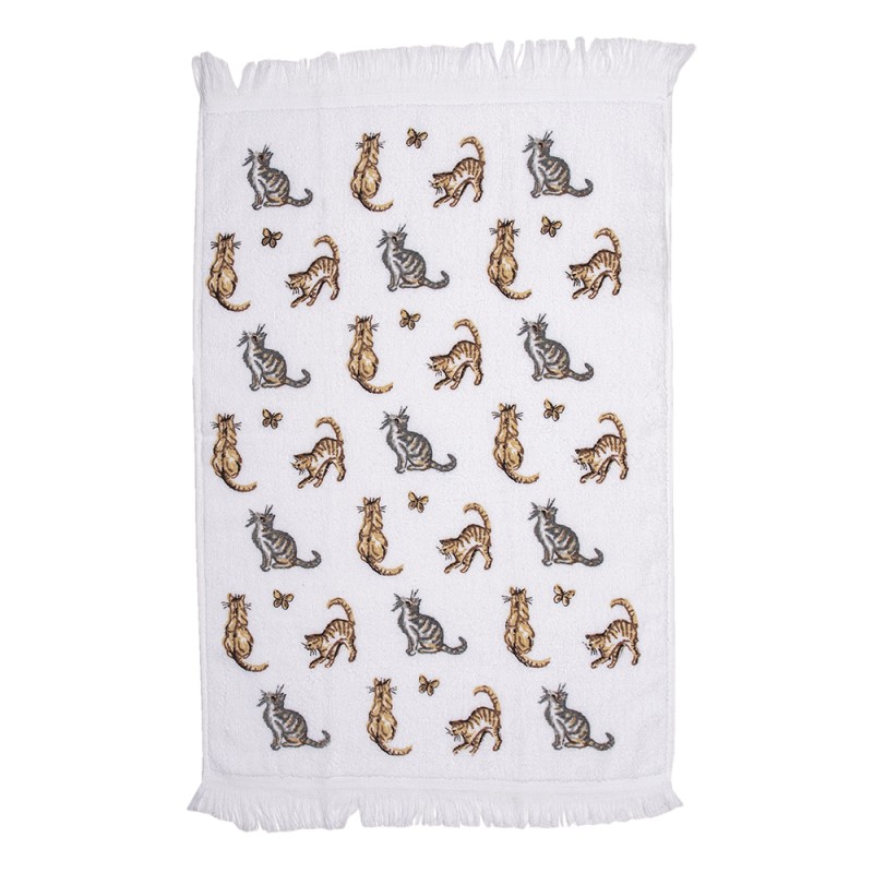 Clayre & Eef Guest Towel 40x66 cm White Grey Cotton Cats