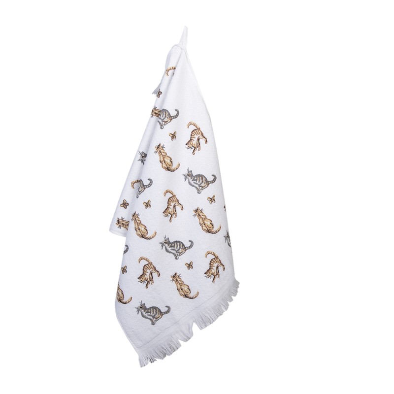Clayre & Eef Guest Towel 40x66 cm White Grey Cotton Cats