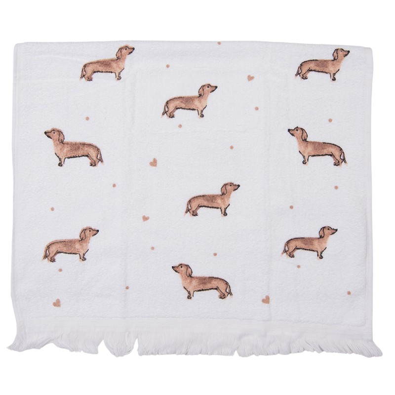 Clayre & Eef Guest Towel 40x66 cm Beige Brown Cotton Rectangle Dachshunds