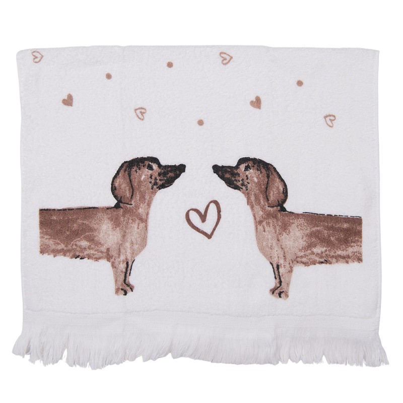 Clayre & Eef Guest Towel 40x66 cm Beige Brown Cotton Rectangle Dachshunds