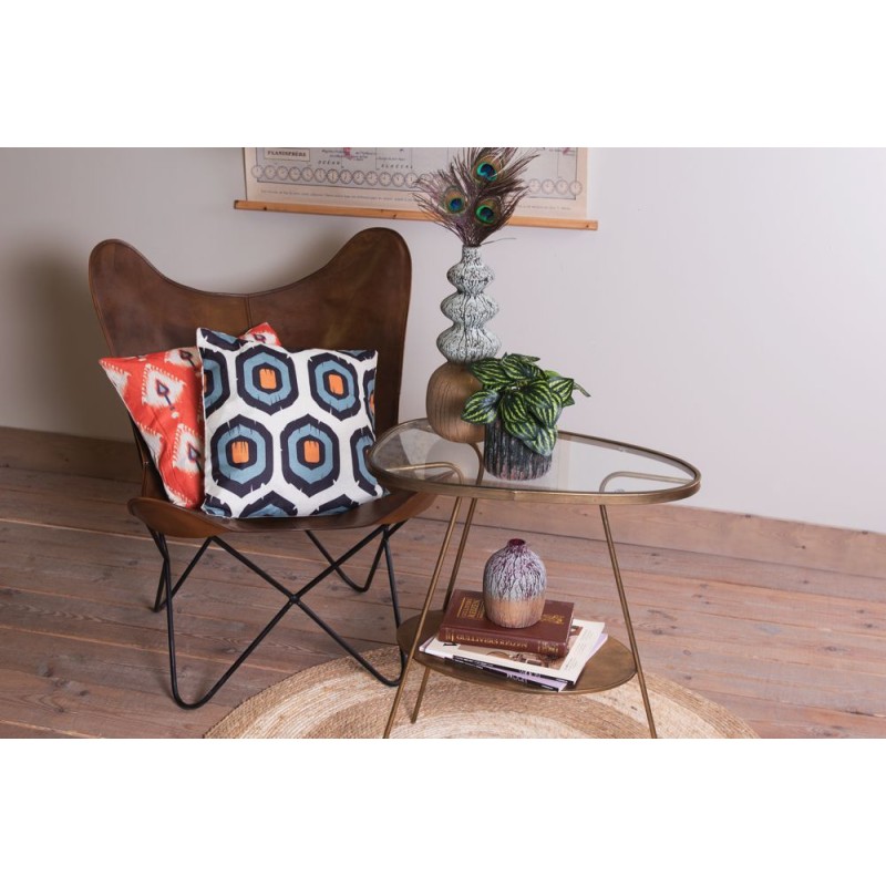 Clayre & Eef Side Table 61x37x70 cm Copper colored Iron Glass Triangle