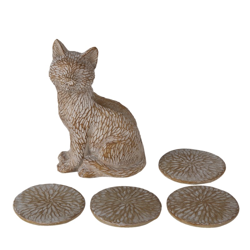 Clayre & Eef Coasters for Glasses Set of 4 Cat 14x9x19 cm Brown Polyresin
