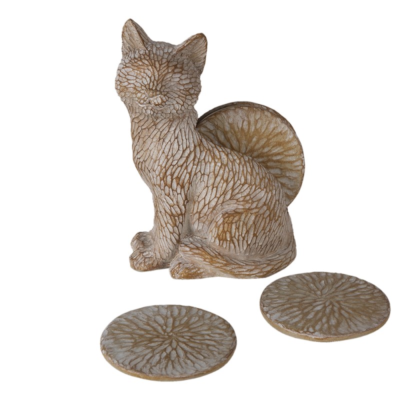 Clayre & Eef Coasters for Glasses Set of 4 Cat 14x9x19 cm Brown Polyresin
