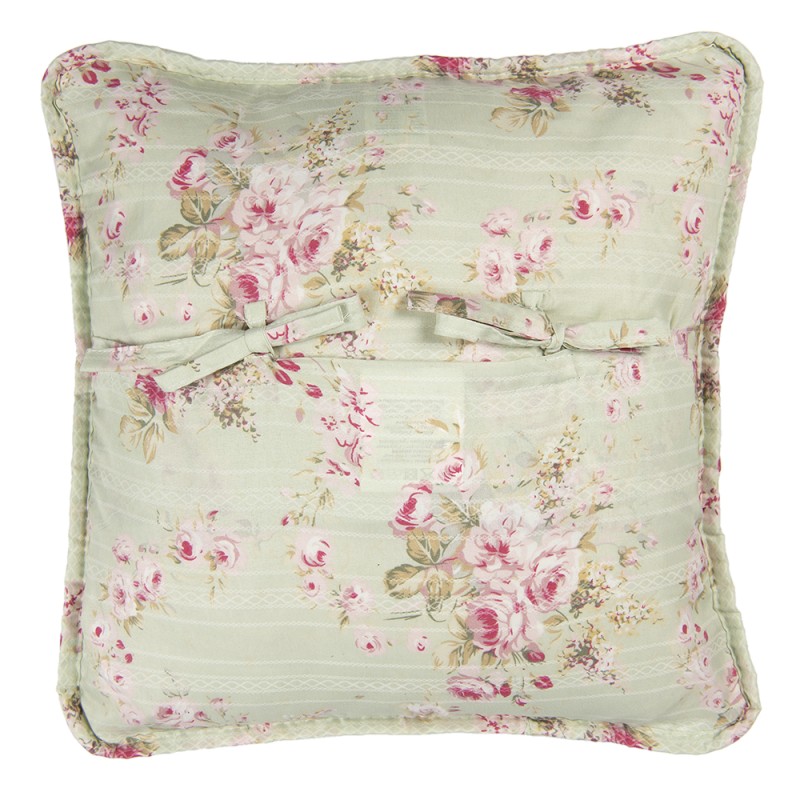 Clayre & Eef Cushion Cover 40x40 cm Green Pink Polyester Cotton Square Flowers