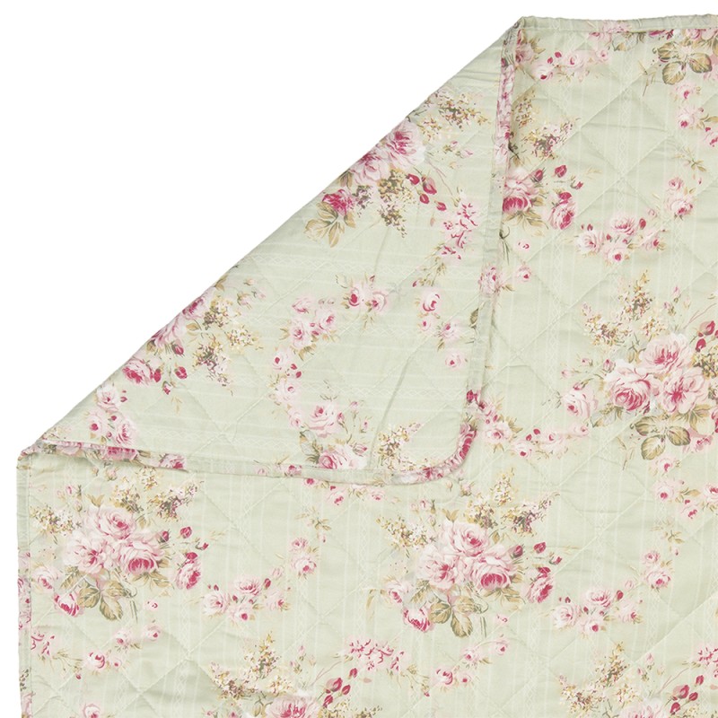 Clayre & Eef Couvertures 1-persoons Vert Rose Polyester Coton Rectangle Fleurs