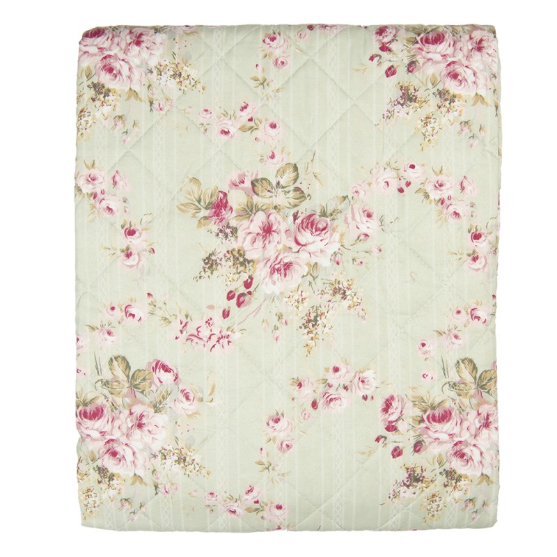 Clayre & Eef Bedspread 2-persoons Green Pink Polyester Cotton Flowers