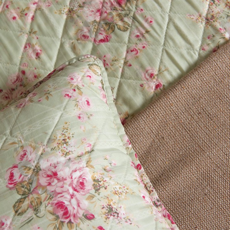 Clayre & Eef Bedspread 2-persoons Green Pink Polyester Cotton Rectangle Flowers
