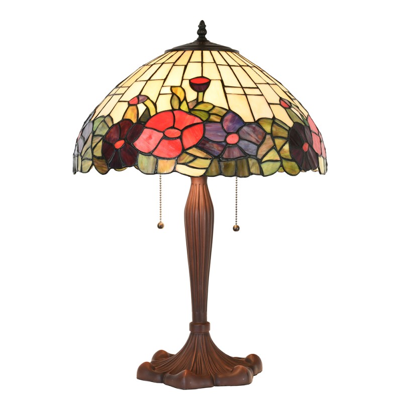LumiLamp Lampe de table Tiffany Ø 42x60 cm  Beige Rouge Verre Plastique Rond Fleurs