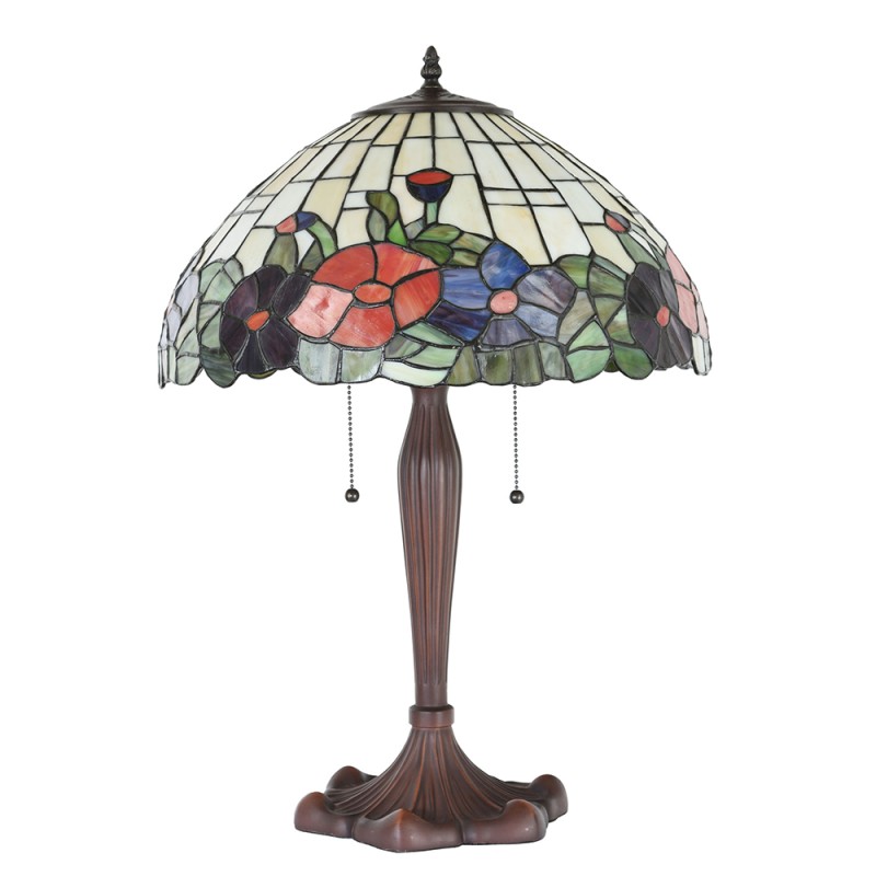 LumiLamp Lampada da tavolo Tiffany Ø 42x60 cm  Beige Rosso Vetro Plastica Rotondo Fiori
