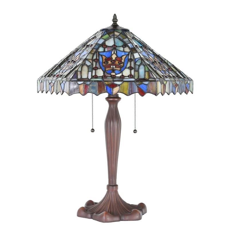LumiLamp Lampada da tavolo Tiffany Ø 47x60 cm  Beige Blu  Vetro Plastica Rotondo
