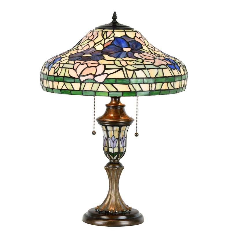 LumiLamp Lampe de table Tiffany Ø 46x60 cm  Beige Vert Verre Plastique Rond Fleurs