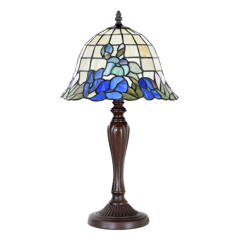 LumiLamp Lampada da tavolo Tiffany Ø 29x53 cm  Blu Beige Vetro Plastica Rotondo Fiori