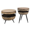 Clayre & Eef Side Table Set of 2 Ø 50x40 cm Brown Iron Wood Round