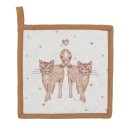 Clayre & Eef Kinder Topflappen 16x16 cm Beige Braun Baumwolle Quadrat Katzen