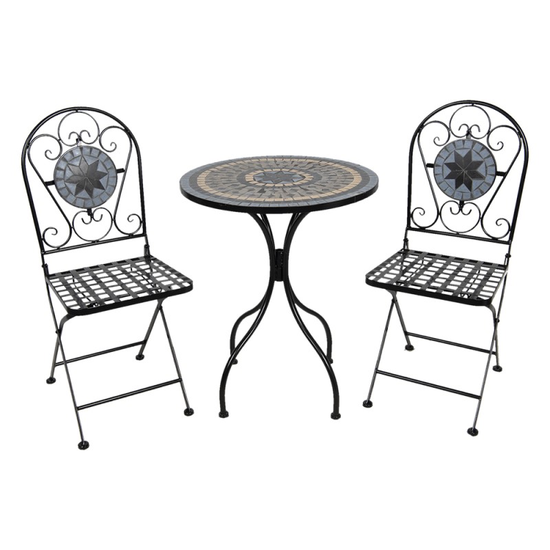Clayre & Eef Bistro Set Bistro Table Bistro Chair Set of 3 Ø 60x72 cm Black Grey Iron Round