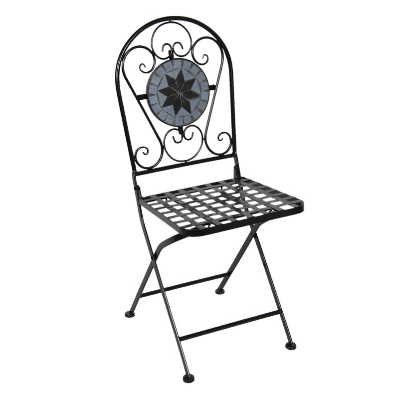 Clayre & Eef Bistro Set Bistro Table Bistro Chair Set of 3 Ø 60x72 cm Black Grey Iron Round