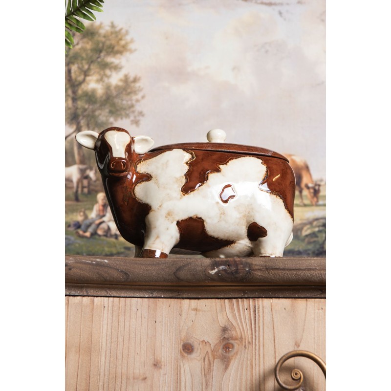 Clayre & Eef Barattolo di stoccaggio Mucca 31x16x18 cm Marrone Beige Ceramica