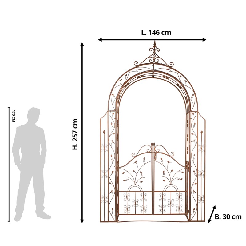 Clayre & Eef Arco da giardino con porta 146x30x257 cm Marrone Ferro