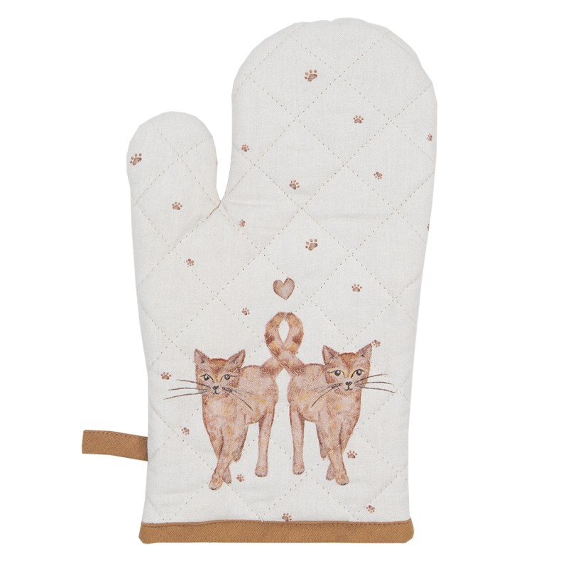 Clayre & Eef Kids' Oven Mitt 12x21 cm Beige Brown Cotton Cats