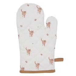 Clayre & Eef Guanto da forno bambino 12x21 cm Beige Marrone  Cotone Gatti