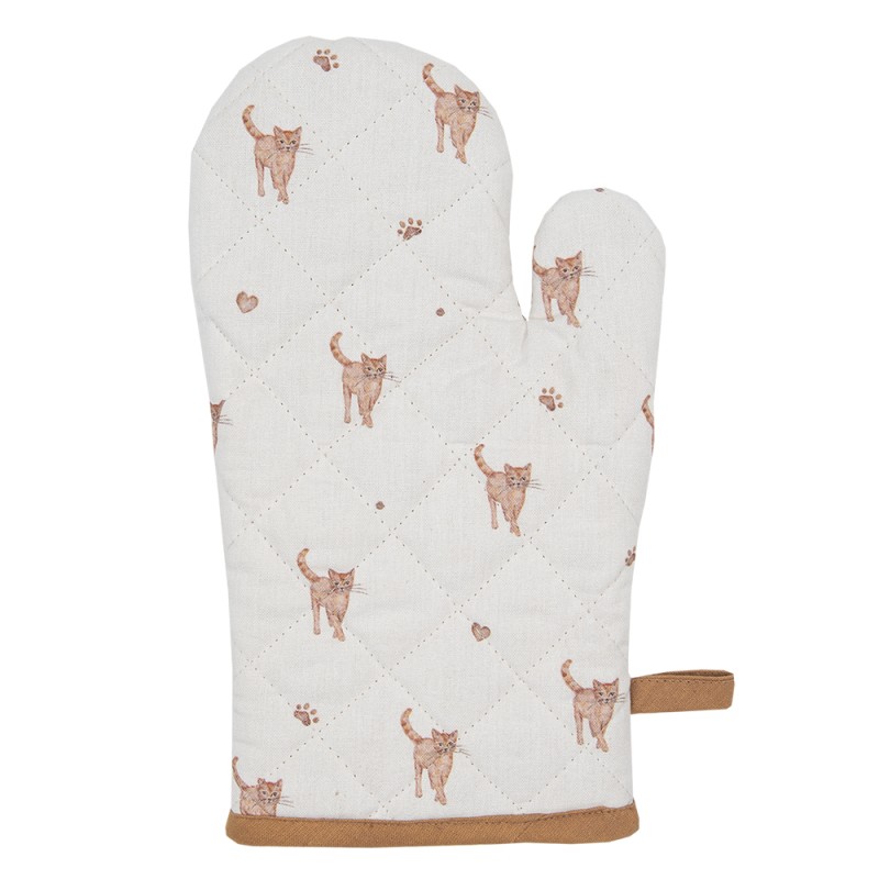 Clayre & Eef Kids' Oven Mitt 12x21 cm Beige Brown Cotton Cats