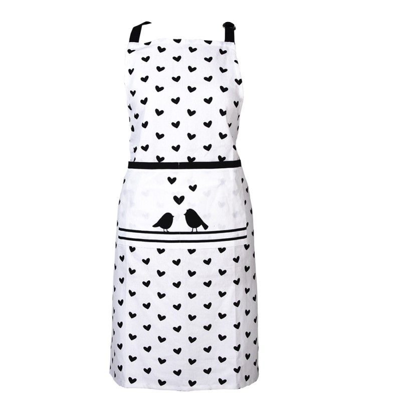 Clayre & Eef Kitchen Apron 70x85 cm White Black Cotton Hearts Birds