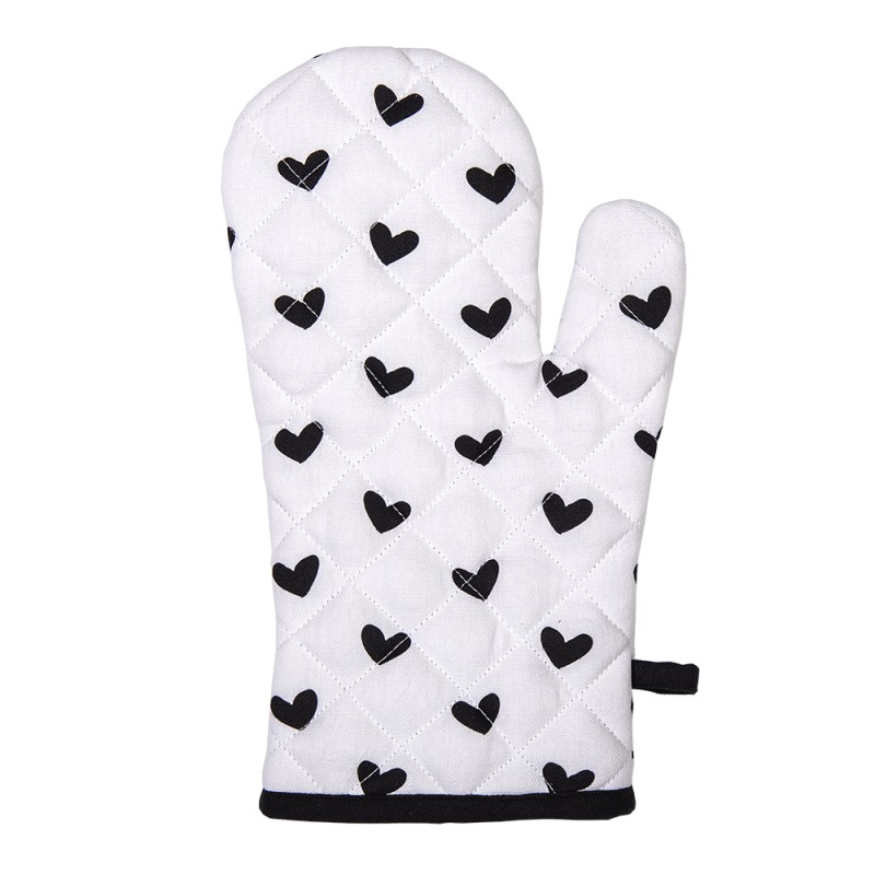 Clayre & Eef Oven Mitt 18x30 cm White Black Cotton Hearts Birds