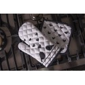Clayre & Eef Oven Mitt 18x30 cm White Black Cotton Hearts Birds