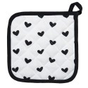 Clayre & Eef Pot Holder 20x20 cm White Black Cotton Square Hearts Birds