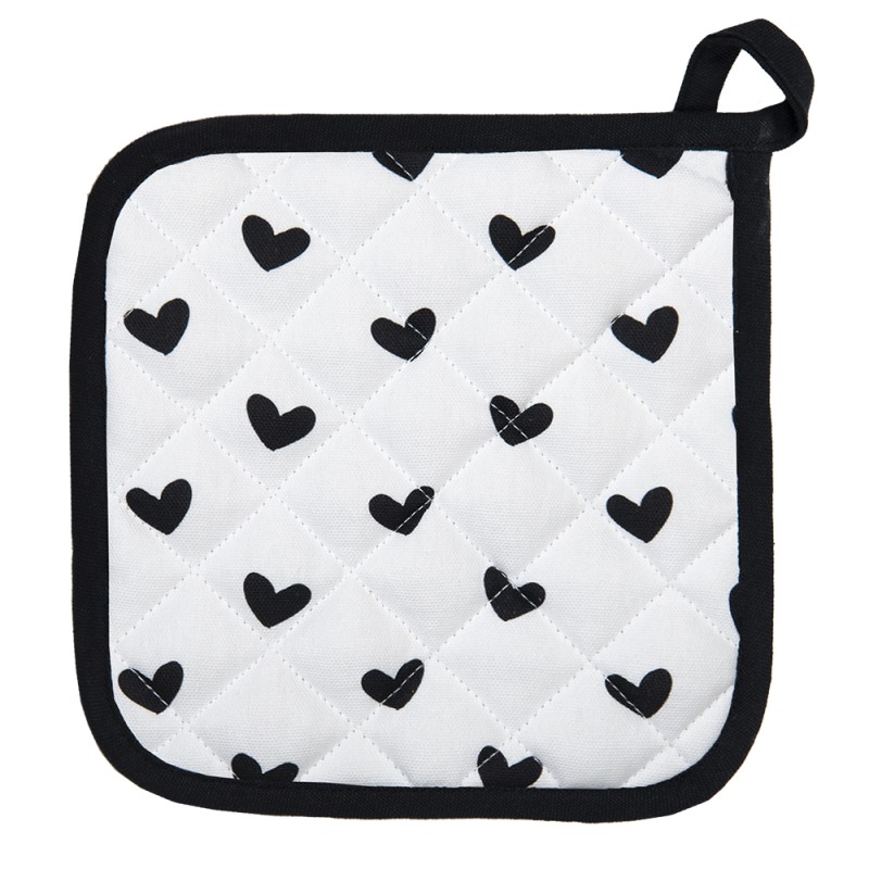 Clayre & Eef Manique 20x20 cm Blanc Noir Coton Carré Oiseaux de coeur