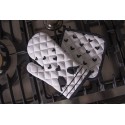 Clayre & Eef Pot Holder 20x20 cm White Black Cotton Square Hearts Birds