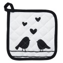 Clayre & Eef Manique de cuisine pour enfants 16x16 cm Blanc Noir Coton Oiseaux de coeur