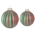 Clayre & Eef Christmas Bauble Set of 2 Ø 10 / Ø 8 cm Red Green Glass