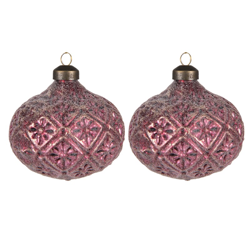 Clayre & Eef Christmas Bauble Set of 2 Ø 10 cm Red Glass